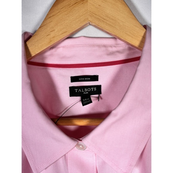 Talbots Button Up Top Womens 24 W Non Iron Shirt Pink Office Casual Plus New NWT - Picture 3 of 7